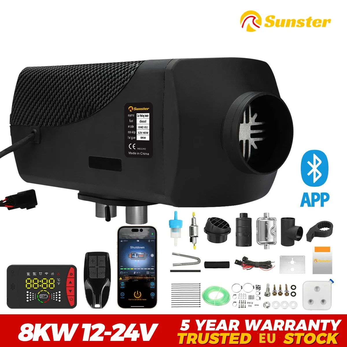 8KW portable Diesel Air Heater 12V&24V bluetooth App Remote