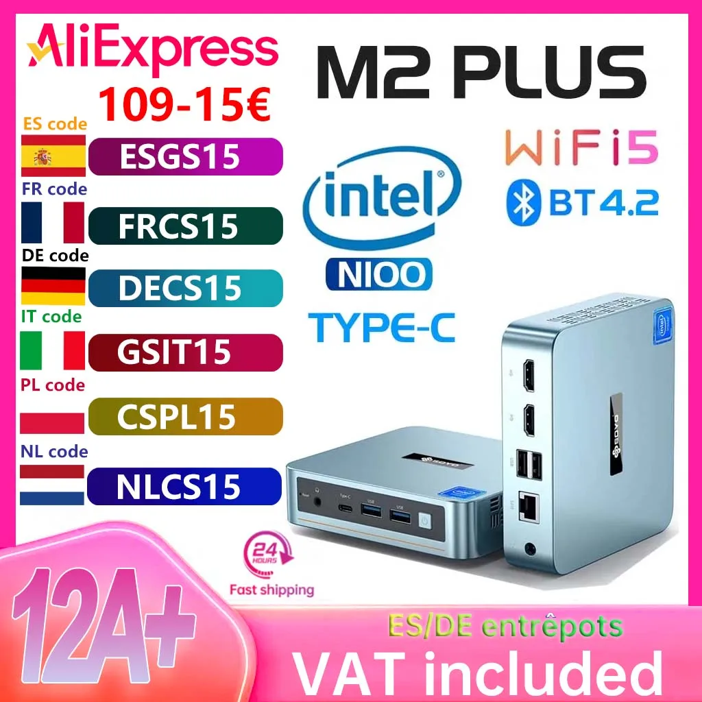 SOYO Mini PC M2 PLUS V1, Intel Alder Lake N100 Windows 11 Pro 16GB DDR4 512GB PCIe M.2 SSD WiFi 5 BT4.2 Desktop Computer