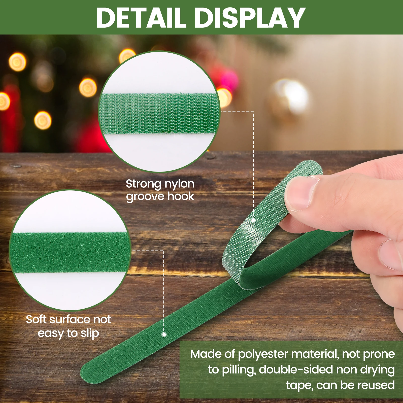 100PCS 12inch Reusable Green Hook and Loop Plant Cable Ties Holiday Plant Straps Polyester Ties for Wreath Garland Xmas Tree