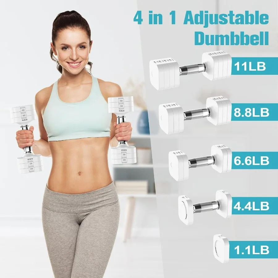 22LBS Adjustable Dumbbells Set, Adjustable Weight Dumbbells with 4 Levels 4.4lb, 6.6lb, 8.8lb, 11lb, Hand Weights Sets for Women