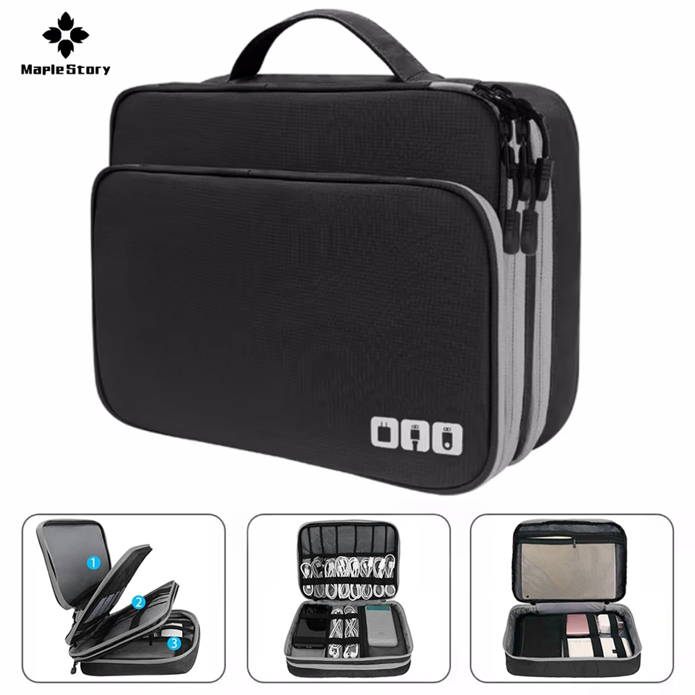 Multi Layer Cable Storage Bag Portable Electronic Accessories Organizer Travel Waterproof USB Data Line Charger Cable Organizer