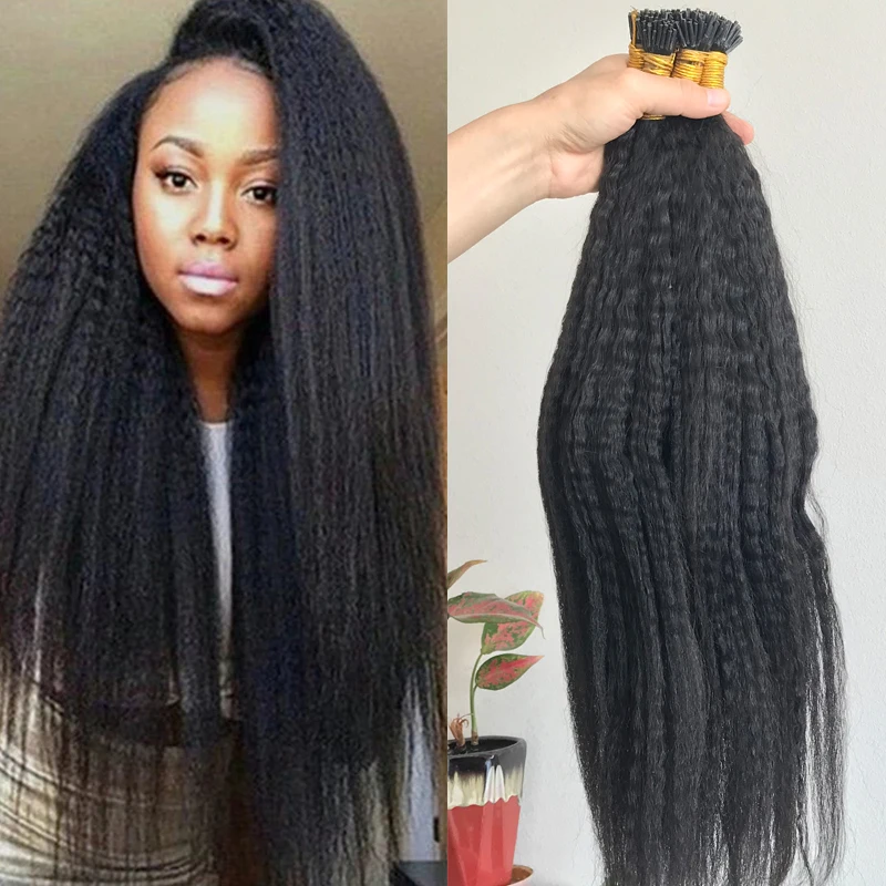 I tip Human Hair Extensions Kinky Straight Bundles Micro links Hair Remy Yaki Keratin Fusion Extensions Blown Out 1g/1s