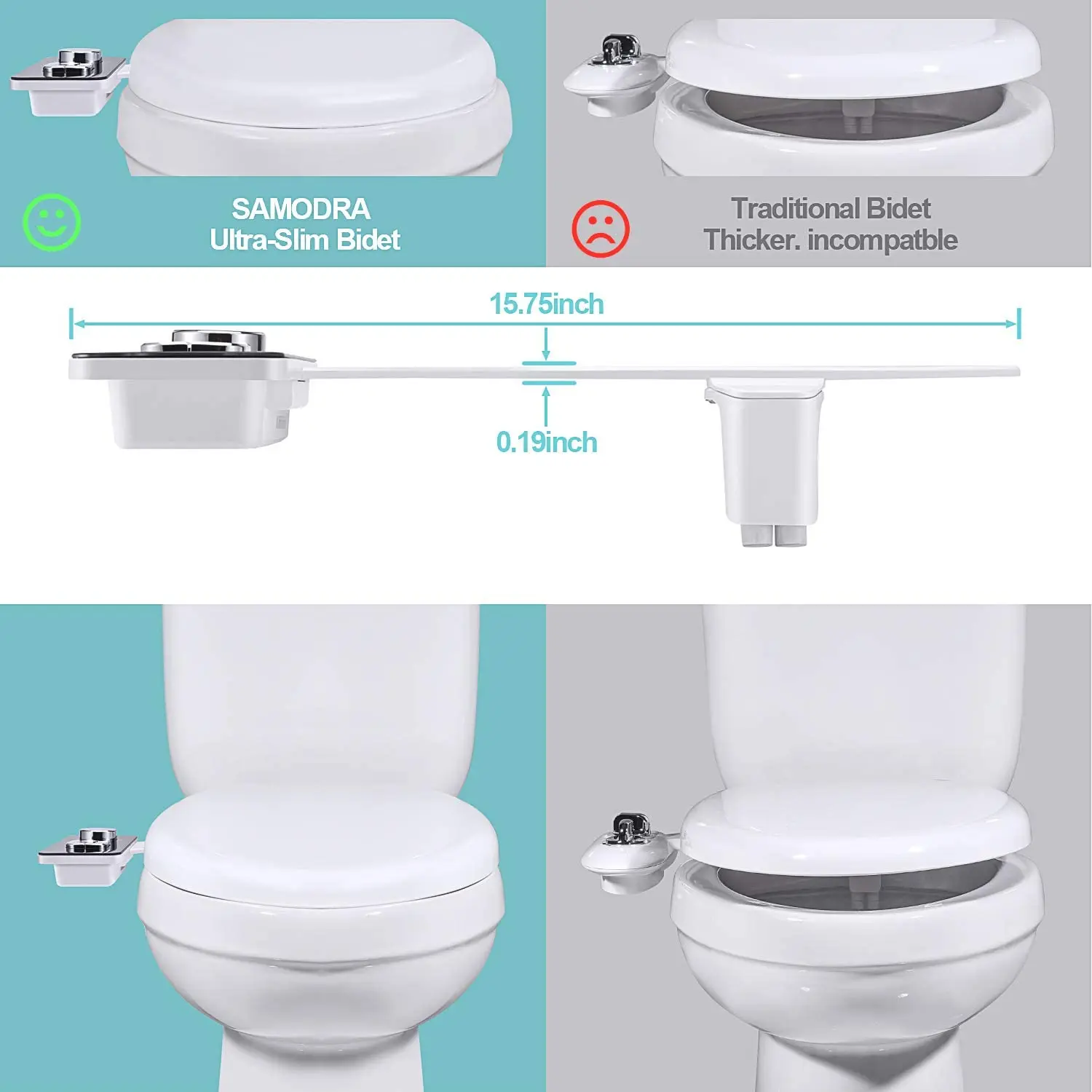 SAMODRA Bidet Attachment, Non-Electric Cold Water Bidet Toilet Seat Attachment with Pressure Controls, Retractable Self-Cleaning 4