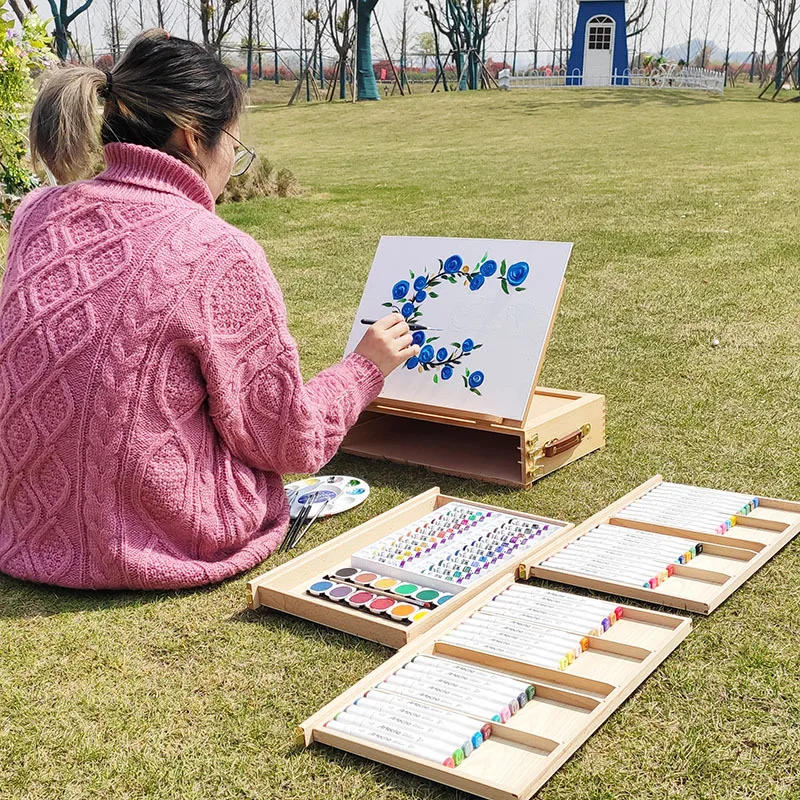 

Three Layer Beech Wood Drawer Style Easel, Desktop Storage Clip, Sketching, Oil Painting, Watercolor, And Wood Can Be Lifted