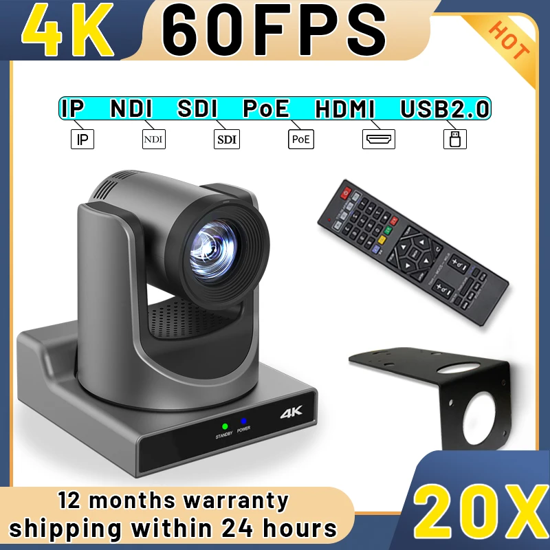 Prisual 4K NDI PTZ Camera 20X Optical Zoom Video PTZ Network IP Live Streaming for Broadcast, Conference, Churches, Events&hellip;