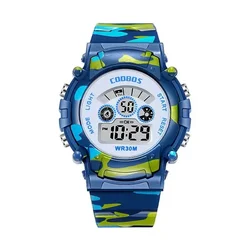 Digital Waterproof Camouflage Sports Watch for Children with Luminous LED Alarm (Blue)