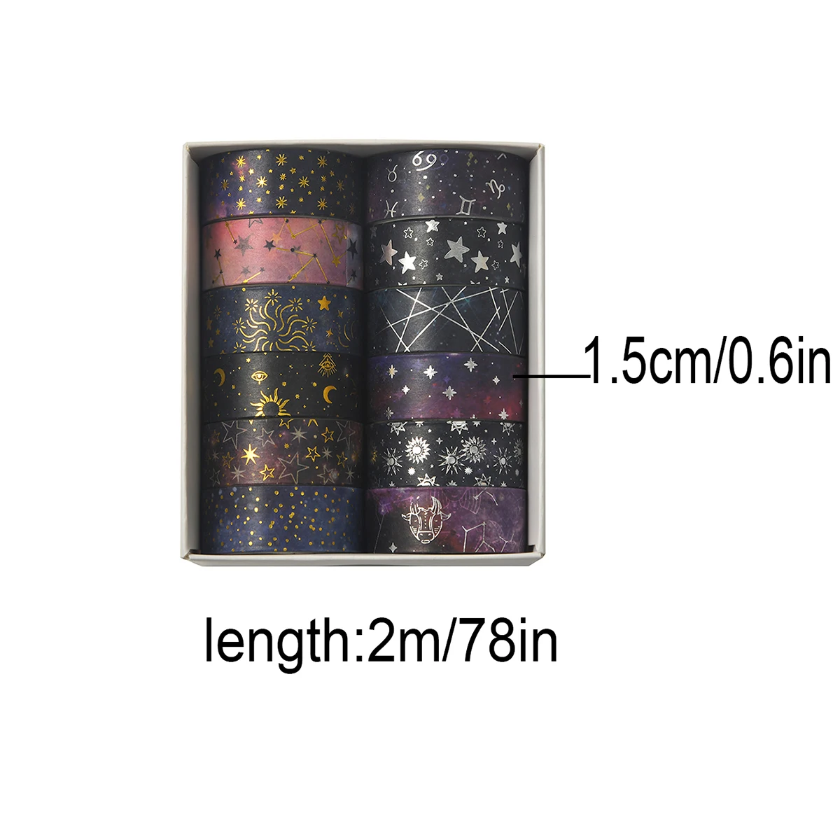 6 rolls of starry sky bronzing pattern washi tape, constellation pattern tape and gift wrapping decoration, gifts for friends 2