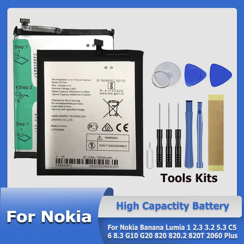 Wt340 Bv-6A Hq480 He316 He365 Wt240 Bp-5T Batteria Per Nokia Banana Lumia 1 2.3 3.2 5.3 C5 6 8.3 G10.2 G20 820 820 820T 2060 Plus