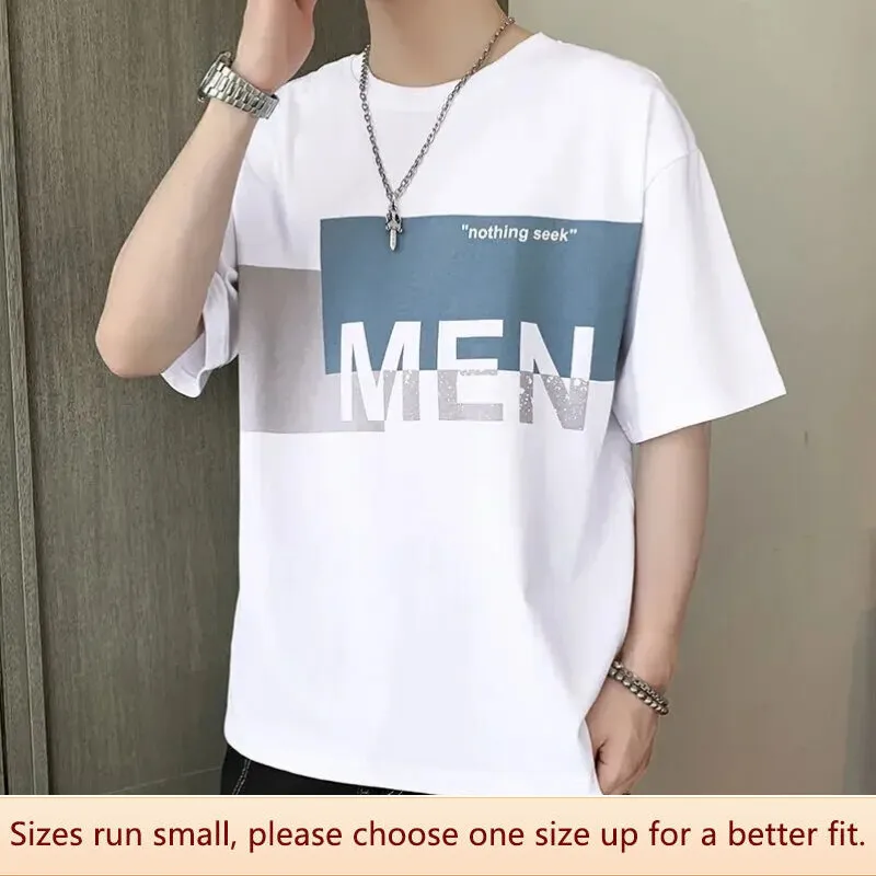 Short-Sleeve-T-shirt-Men-Trendy-Summer-Five-point-Sleeve-Top-Loose-Half ...