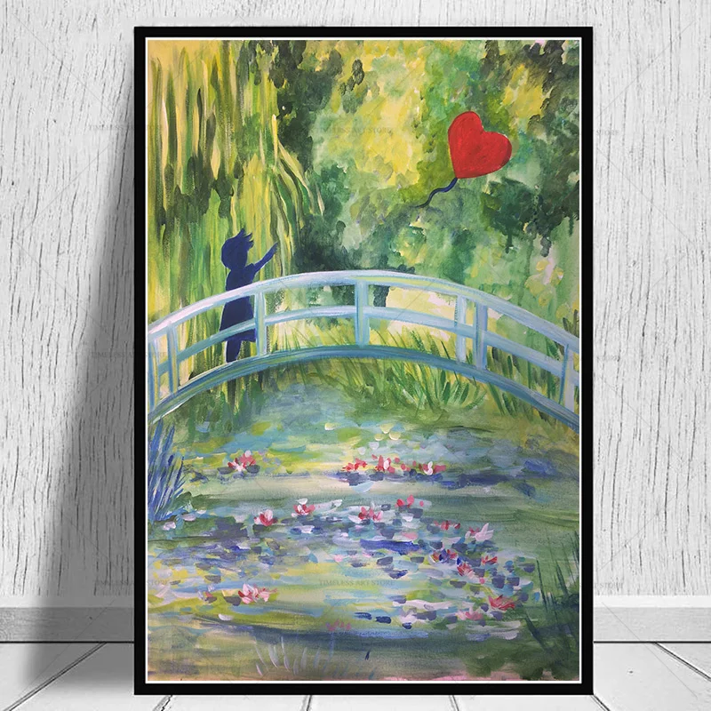 

Классический японский мост монет абстрактная акварель девушка с воздушным шаром холст живопись плакаты и принты настенные художественные картины