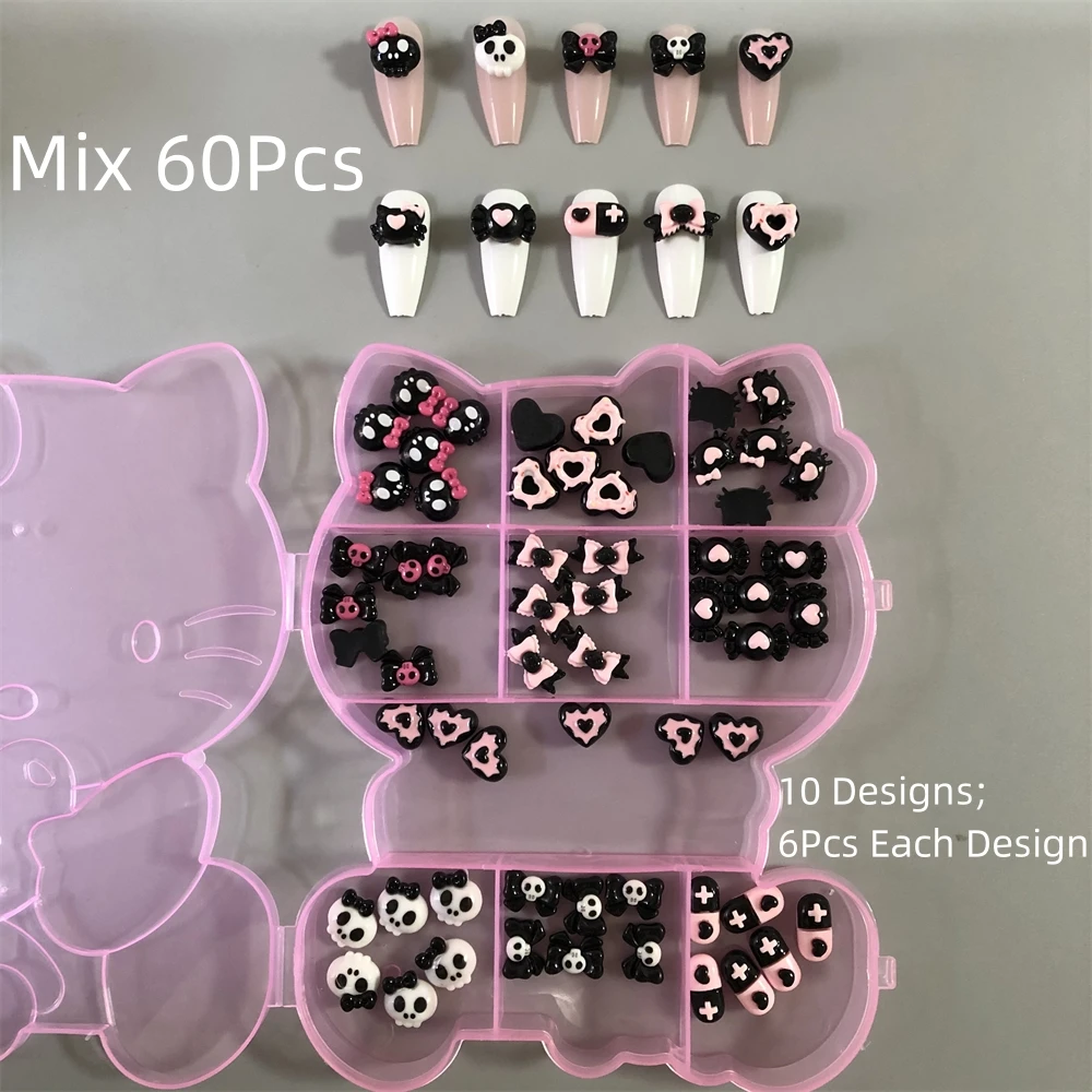60Pcs/Box Y2k Bow Tie Flower Music Notation Skull Bear Beverage Cup Long NailArt Charms Decorations Junk Phone Case Accessories 3