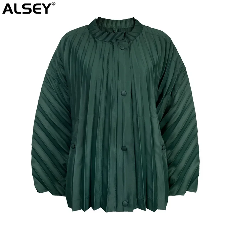 

Плиссированная корейская модная куртка ALSEY Miyake с рукавами «летучая мышь», Женская Весенняя Новая повседневная ветровка на молнии, свободное короткое пальто