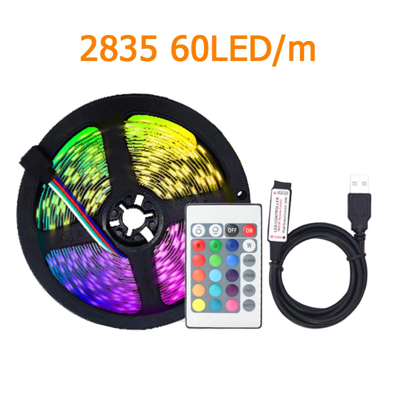 

2835 RGB LED Strip Light 5V USB Power Flexible LED RGB/ White Ribbon 60LED 0.5m 1m 2m 5m TV Desktop Screen BackLight Diode Tape