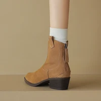 2025 Winter Classic Chelsea Boots for Woman Cow Suede Pointy Toe Wedge Heel Ankle Boots Simple Comfortable Cowboy Boots Female - Image 2