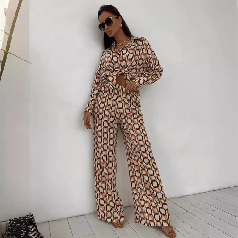 Printed Shirt Pants Suit Women's Loose Lapel Single-button Top Suit 2024 Spring New Women's Casual Shirt Suit