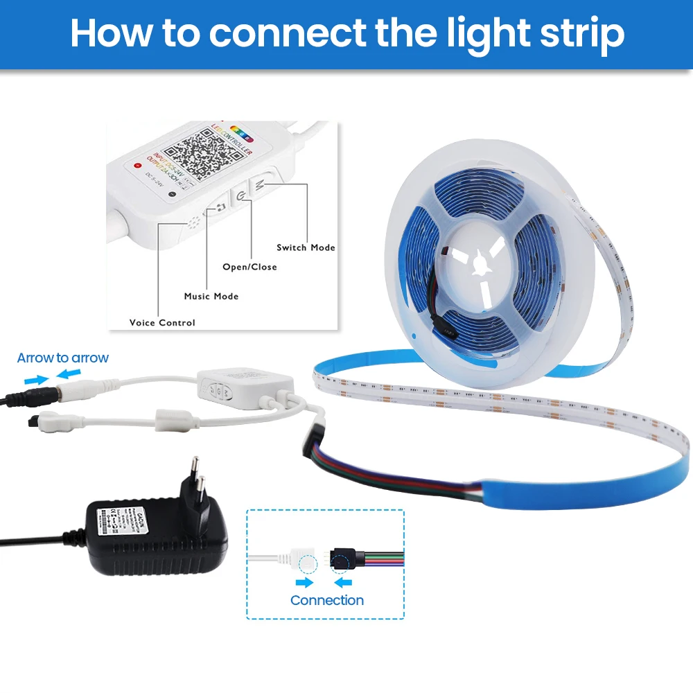 Description Picture 3 of item10M RGB LED COB Strip 12V 24V Flexible 10MM FOB Linear Lights With Remote WIFI Bluetooth RA90 Dimmable LED Tape Ribbon Lamp Bar