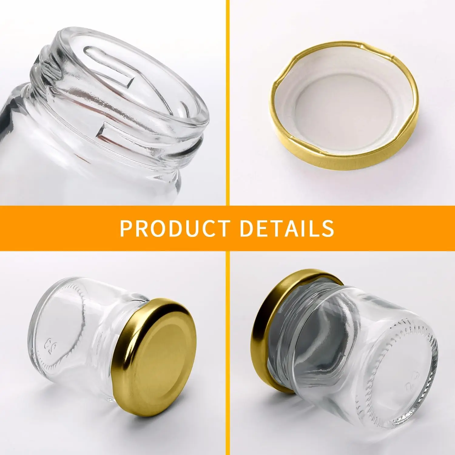 Mini Glass Jars Bulk Set of10/20,Round Small Honey Jars with Golden Lids, Canning Jar for Candle Making,Spice,Jelly,Jam,Wedding, 3