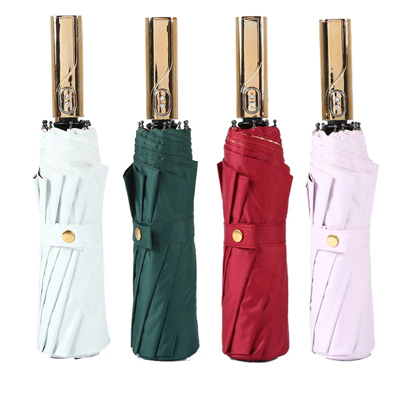 10 Bone Clear Umbrella Titanium Sunscreen UV Protection Triple Fold Sunshade Umbrella Chrome Handle