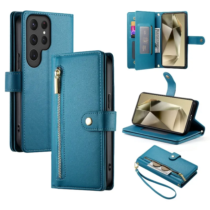 Crossbody Wrist Strap Phone Case with Zipper Wallet and Card Holder Cover