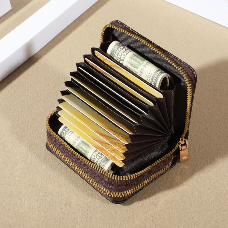 RFID-Schutz Mini Wallet-schickes Kunstleder mit doppeltem Reiß verschluss, mehreren Karten fächern und Slip-Pocket, kompakte klassische Clutch – Detail 7