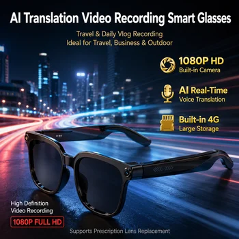 Nuovi Occhiali Smart AI 2026 con 4GB ROM, Registrazione Video HD 1080P, Fotocamera, Chiamate Bluetooth ChatGPT, Traduzione Linguistica, Musica, Occhiali da Sole Uomo