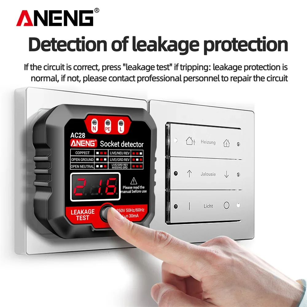 ANENG AC28 Digital Socket Tester US/EU Plug Polarity Phase Pheck Detector Voltage Tester Multi-function Electroscope ANENG AC27