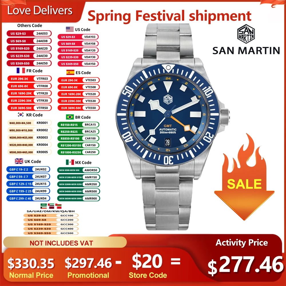 San Martin 39Mm Orologio Subacqueo Di Lusso Gmt Nh34 Movimento Automatico Macchinari Orologi Orologio Da Polso Con Lunetta In Ceramica Di Vetro Zaffir