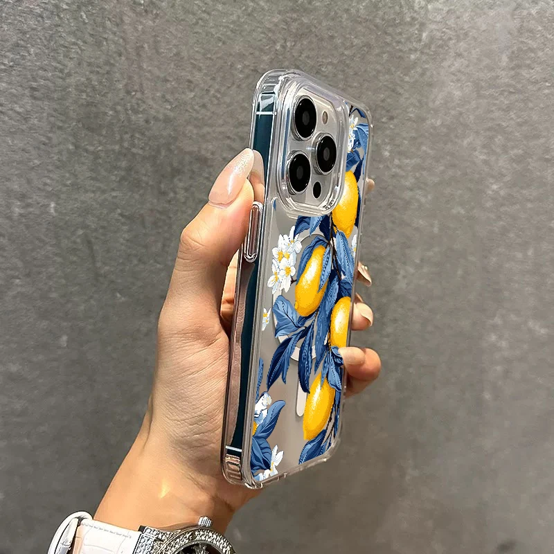 Summer Fruit Lemon Flower Clear Phone Case - Wireless Charging Compatible Cover
