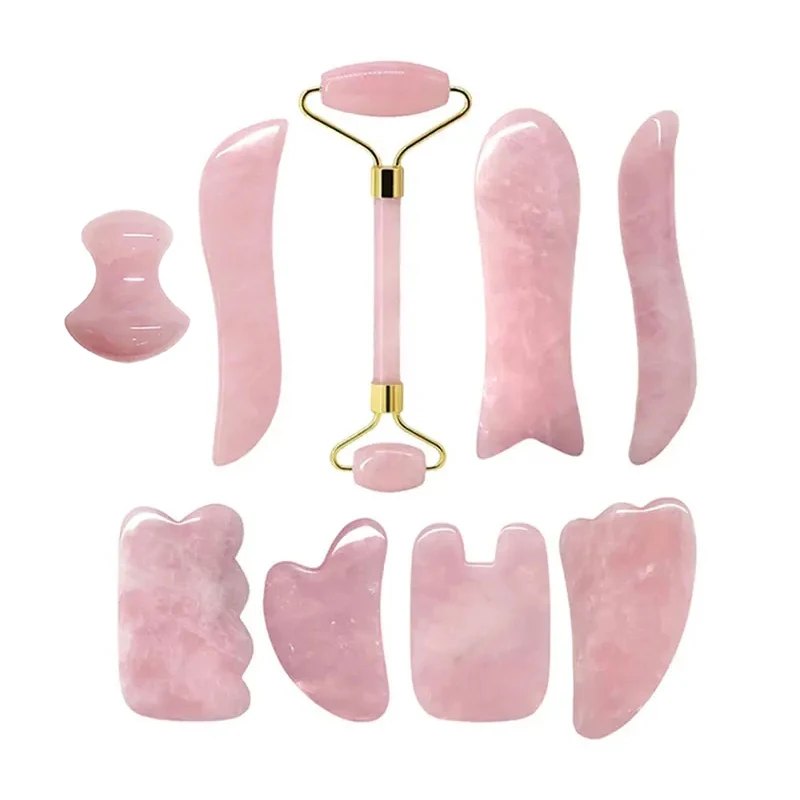 

Natural Rose Quartz Jade Face Massage Roller Gua Sha Set Gouache Stone Guasha Scraper Facial Massager Skin Care Beauty Tools