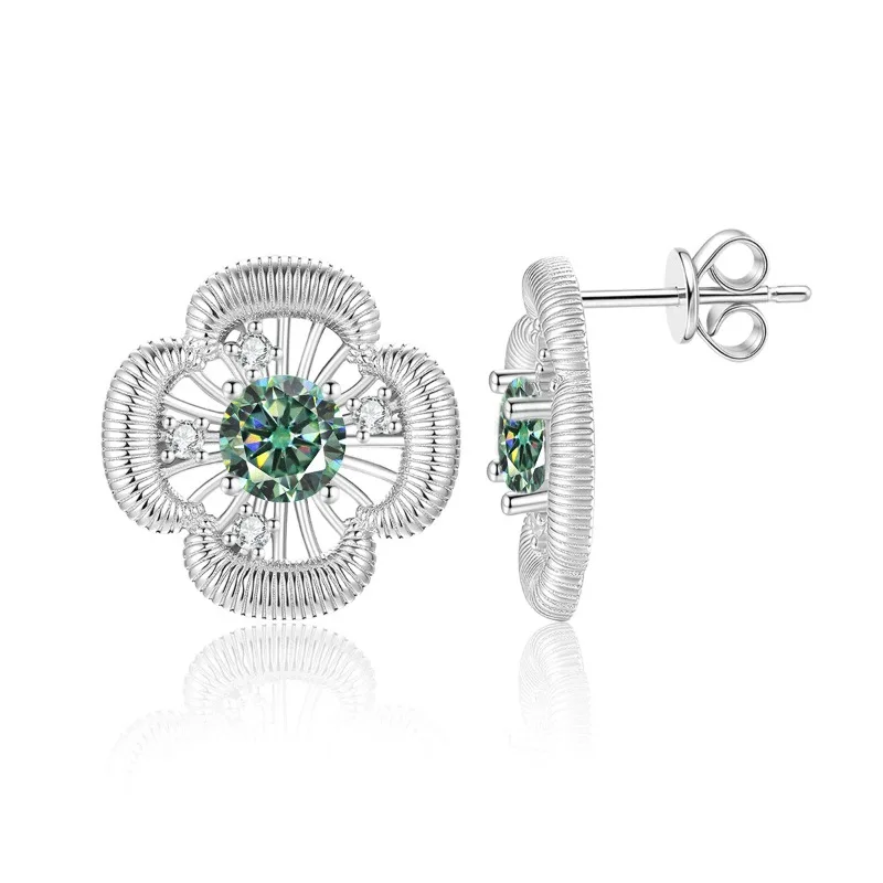 925 Sterling Silber Kleeblatt Moissanit Ohrstecker für Damen, Feiner Schmuck, 14k Vergoldete Blumenohrringe, Testergeprüft, Geburtstagsgeschenk – Detail 14