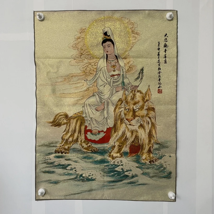 

Old Chinese Silk Embroidery Painting Tang Ka Mural Guanyin buddha Painting