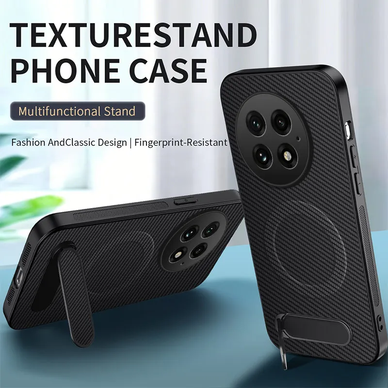 Enhanced Carbon Fiber Magnetic Shockproof Phone Case with Bracket