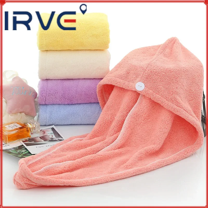 Purchase Products Microfiber Hair Towel Hair Cap with Button Feminine Bathroom Accessories Quick-drying Bathrobe Home Textile 1
