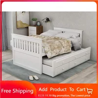 Storage Twin Bed with Trundle and Drawers Wood Daybed Captain’s Bed Bedroom Furniture for Kids Teens Guests 1