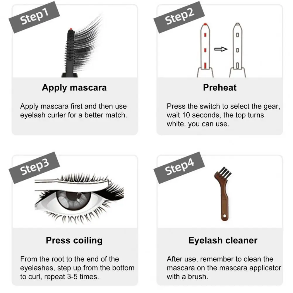 Heated Eyelash Curler LCD Display 2 Temp Settings USB Rechargeable Electric Eyelash Curler Natural Lash Lifting Makeup Supplies