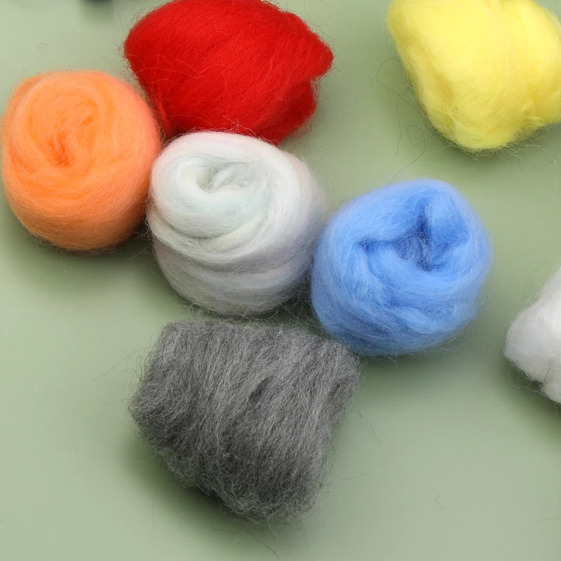 Fenrry 47 Colors Wool Felt Fibre DIY Needle Felting Materials Wool Felting Needle Tools Soft Roving Felt Fabric 5g/10g/20g/50g