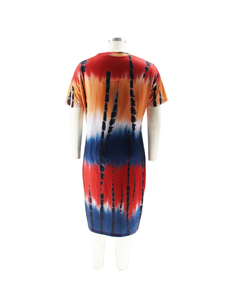 Wmstar Plus Size  Dresses for Women 2025 Loose V Neck Print Tie Dye Patchwork Summer Clothes Midi Dresses Wholesale Dropshipping