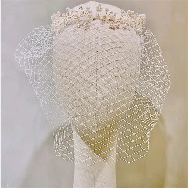 Wedding Face Veils Pearl Elegant Bridal Tiaras Crown Birdcage Veil Brides Blusher Veils Fascinators Headband Hair Accesories 1