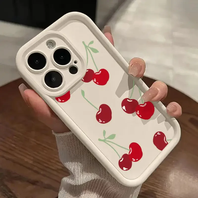 Cute Cartoon Cherry Strawberry Pattern Silicone Phone Case Cover