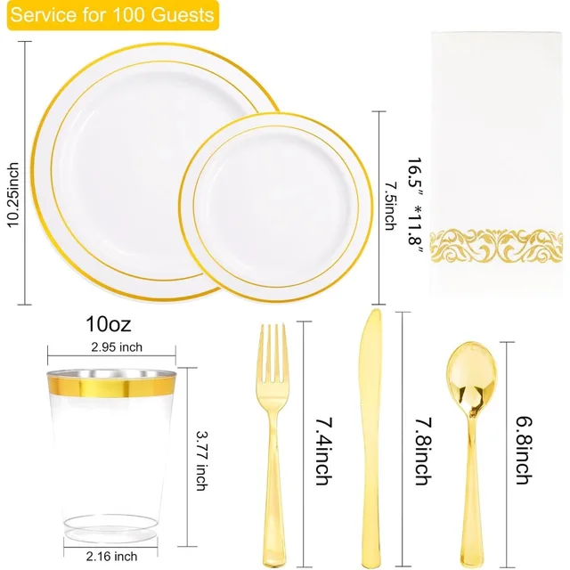 Luxury Gold Dinnerware Set for 100 Guests – 700-Piece Party Collection