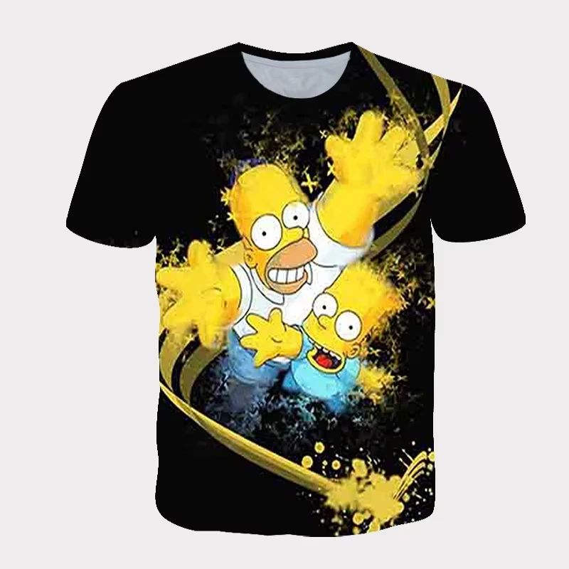 Disney The Simpsons Family Men's T Shirts 3d Printed Cartoon Graphic Summer Fashion Short Sleeve Loose Tops Tees Men Clothing 3