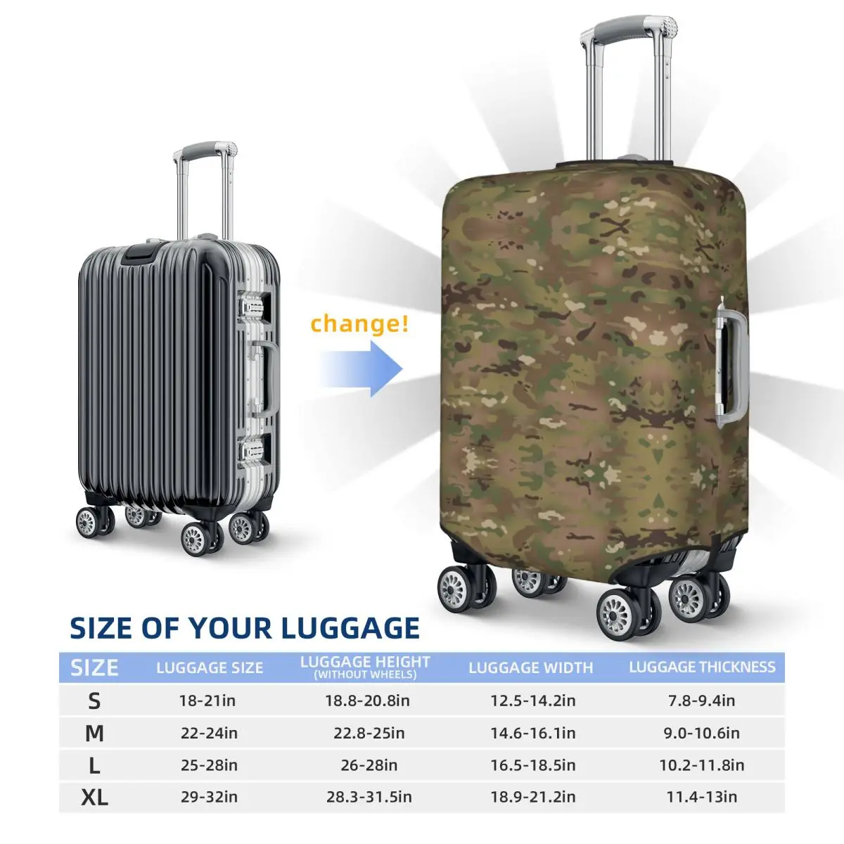 Military Camo Camouflage Army Luggage Cover Elastic Travel Suitcase Protective Covers Fits 18-32 Inch