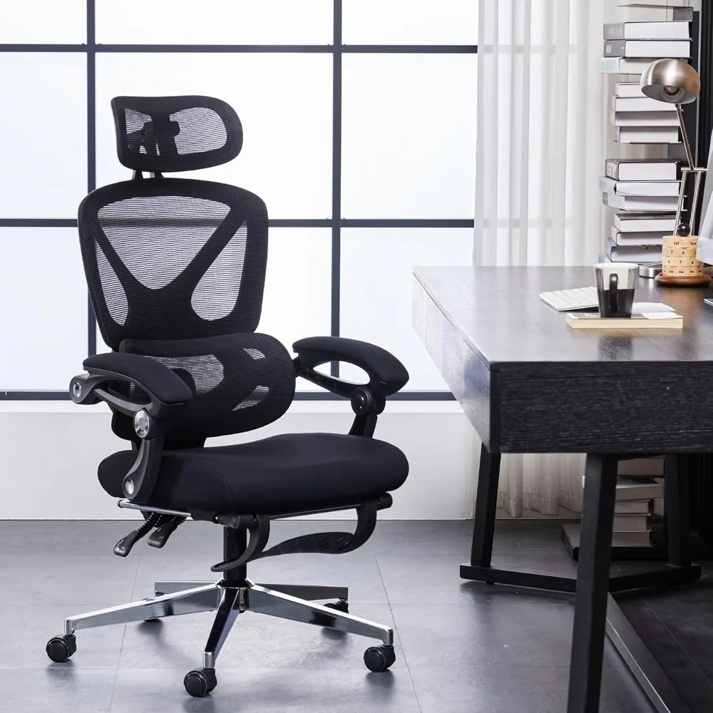 Ergonomic Office Chair, Home Office Desk Chairs with Foot Rest,High-Back Mesh Computer Desk Chair with Adjustable Lumbar Support 2
