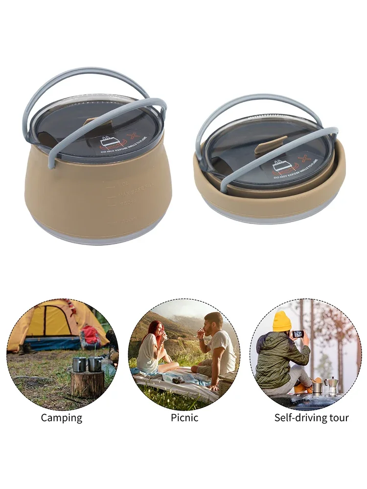 Silicone Folding Kettle Portable Boiling Water Pot for Outdoor Camping Travel Hiking Backpacking Cooking Supplies