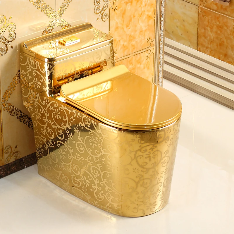 

creative European-style toilet with golden pattern Super-cyclone siphon water-saving and odor-resistant color toilet seat