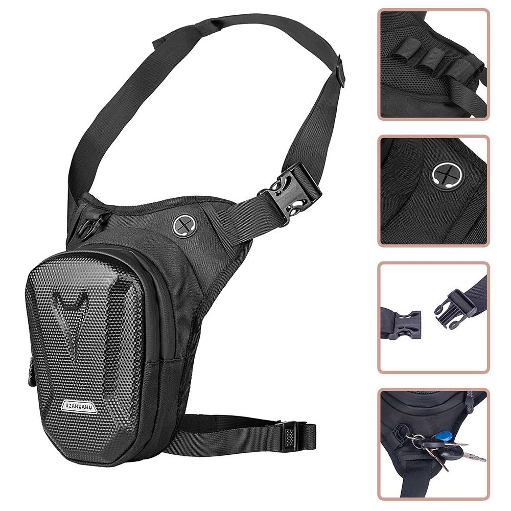Bolsa lateral para pierna de motocicleta de fibra de carbono, bolsa negra para motocicleta, dura, riñonera informal para exteriores, riñonera para motocicleta riñoneras bolsa pierna moto riñonera moto pernera m| | -