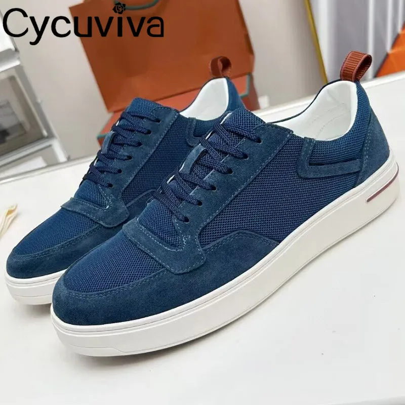 Mesh Breathable Patchwork Sneakers Men Thick Sole Lace Up Flat Tennis Shoes Male Casual Comfortable Summer Walk Shoes For Men