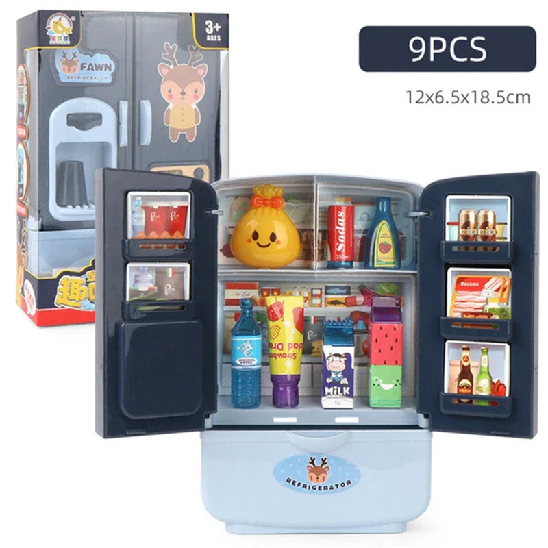Kids Toy Fridge Mini Double Door Refrigerator Baby Toys Furniture Simulation Pretend Play Kitchen Toys Accessories Role Play 5