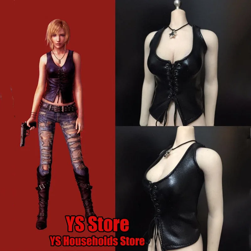 

1/6 Scale Female Soldier Faux Leather Bandage Sleeveless Vest Clothes Doll Clothing Model Accessory for 12" Figure Body
