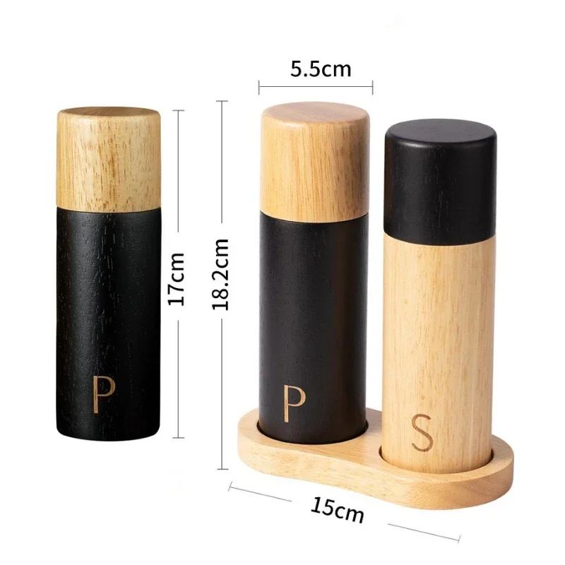 7-inch Wooden Salt and Pepper Grinder Set Manual Spice Black Pepper Grinder Adjustable Ceramic Core Base Kitchen Gadgets